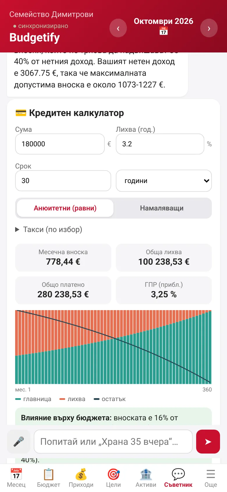 AI консултант с кредитен калкулатор